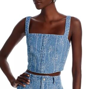 House of Harlow 1960 NWT Denim Floral Embroidered Corset Top